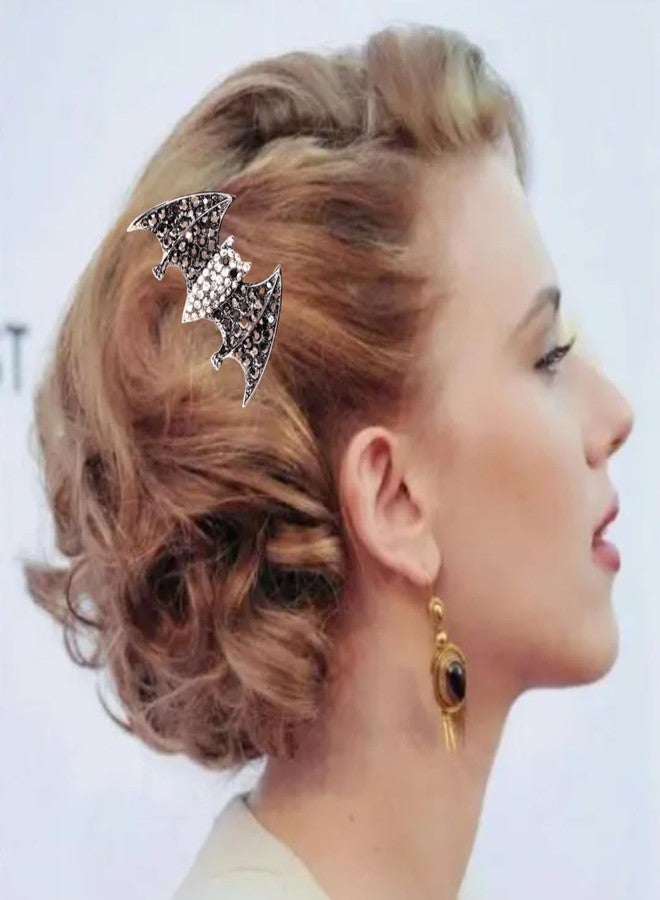 HIPIHOM 2Pcs Halloween Rhinestone Black Hair Clips for Women and Girls Black Horror Gem Crystal Gorgeous Barrette Hairpin (Bat) - Image 2
