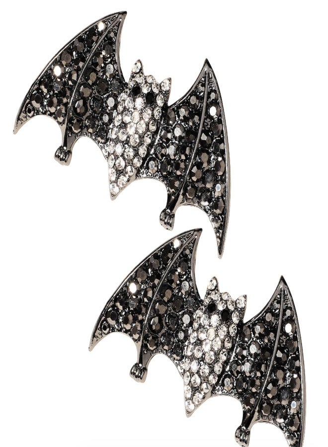 HIPIHOM 2Pcs Halloween Rhinestone Black Hair Clips for Women and Girls Black Horror Gem Crystal Gorgeous Barrette Hairpin (Bat) - Image 1