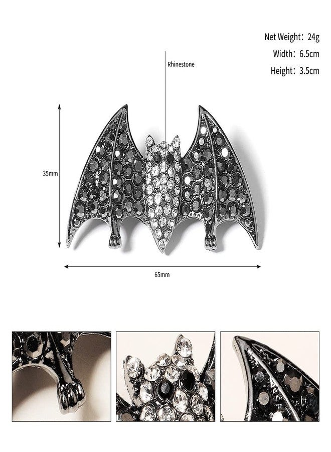 HIPIHOM 2Pcs Halloween Rhinestone Black Hair Clips for Women and Girls Black Horror Gem Crystal Gorgeous Barrette Hairpin (Bat) - Image 4