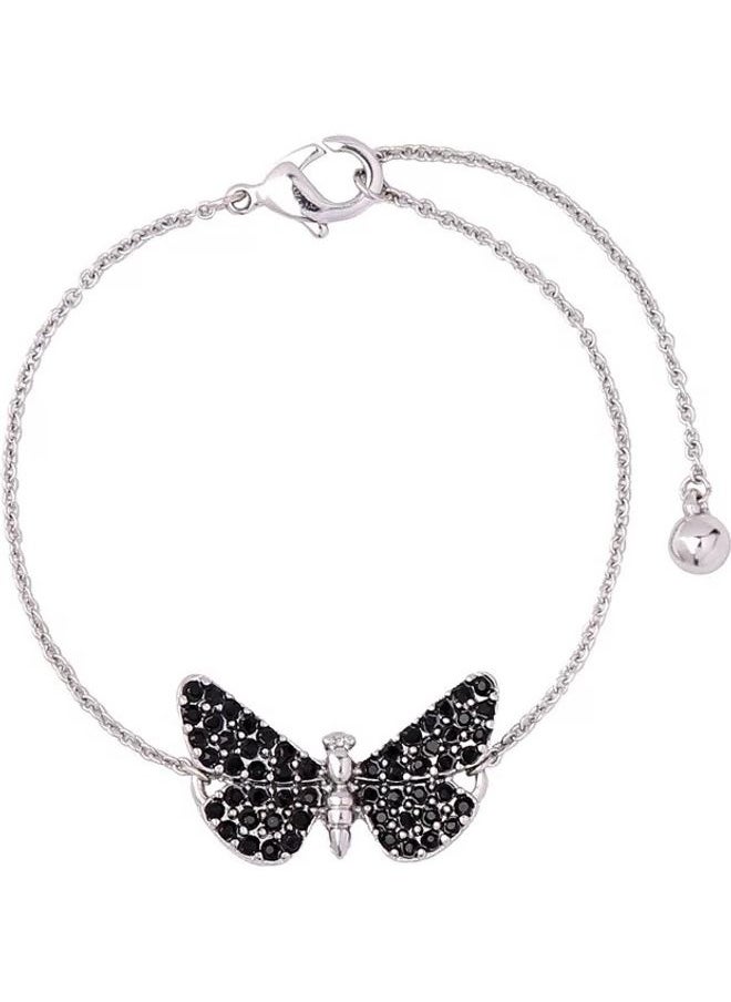 NIBEMINENT - Silver With Zircons Butterfly Pattern Bracelet - Image 1