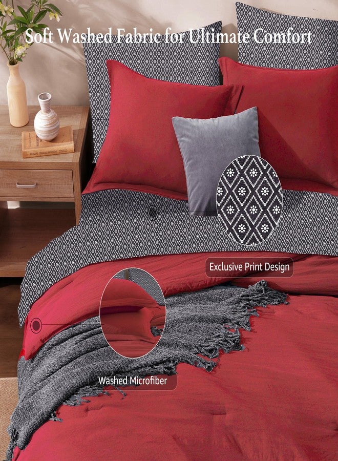 Monbix Queen Comforter Set - 7 Pieces Bright Red Prewashed Bed in a Bag Queen Bedding Sets with Comforters, All Seasons Down Alternative Comforter Bed Set with Sheets, Pillowcases & Shams - Image 4
