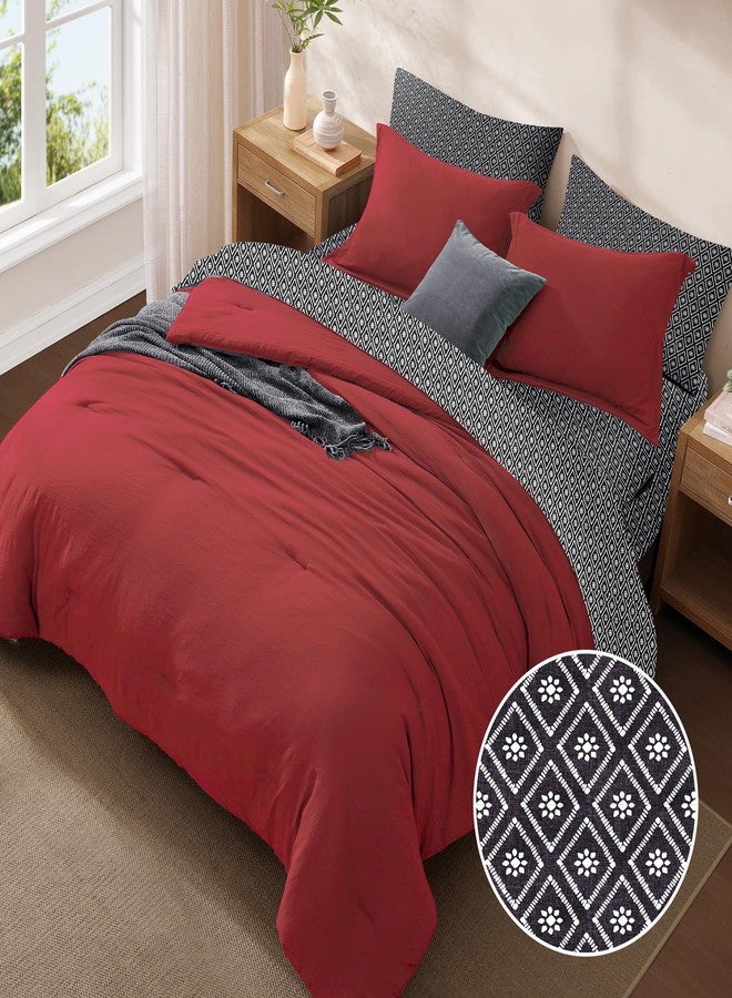 Monbix Queen Comforter Set - 7 Pieces Bright Red Prewashed Bed in a Bag Queen Bedding Sets with Comforters, All Seasons Down Alternative Comforter Bed Set with Sheets, Pillowcases & Shams - Image 5