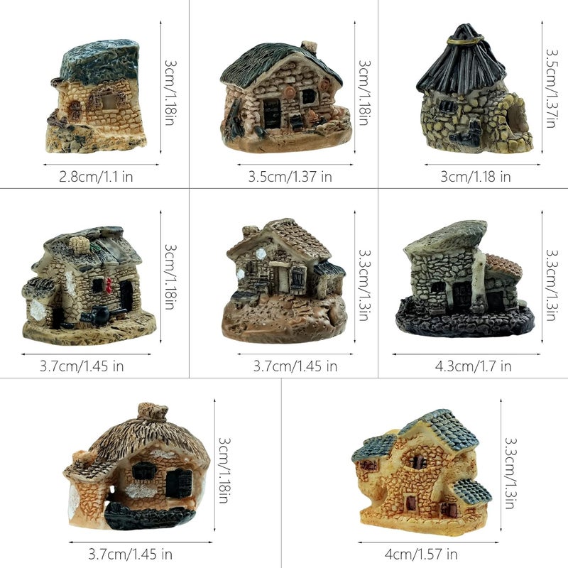 BLLREMIPSUR 8 PCS Mini House Figurines, Miniature Village Hut Figurine, Fairy Garden Cottage Ornaments Accessories for DIY Bonsai, Succulent Planting, Terrarium, Flower Pot Decor - Image 3