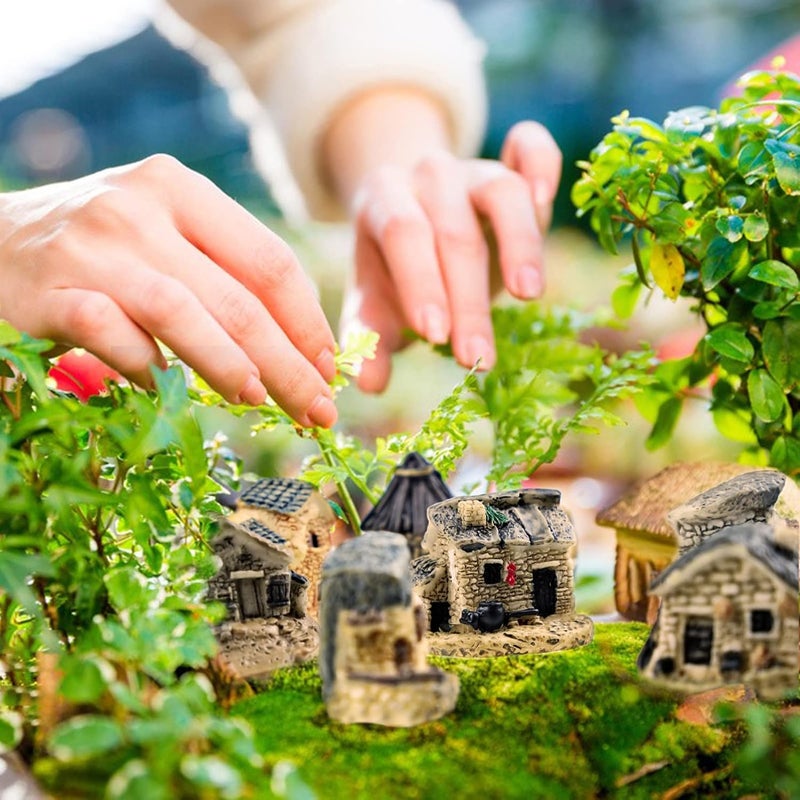 BLLREMIPSUR 8 PCS Mini House Figurines, Miniature Village Hut Figurine, Fairy Garden Cottage Ornaments Accessories for DIY Bonsai, Succulent Planting, Terrarium, Flower Pot Decor - Image 4