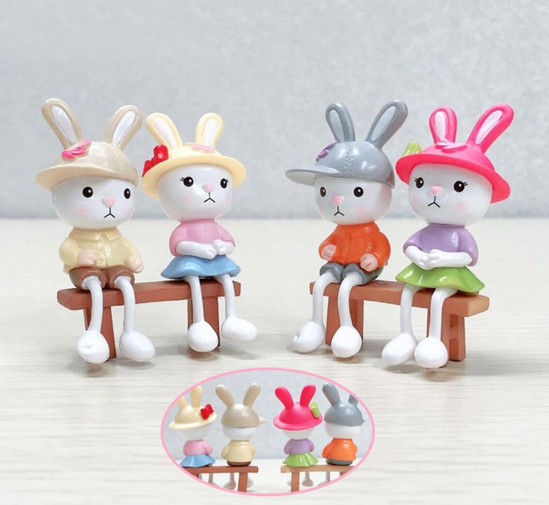 Spiaty Bunny Wearing a Hat Home, Car and Office Decor Figurine (Small, Multi, Set of 4) - Image 1