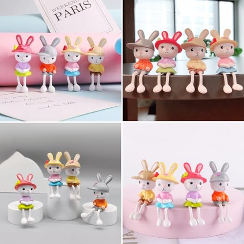 Spiaty Bunny Wearing a Hat Home, Car and Office Decor Figurine (Small, Multi, Set of 4) - Image 3