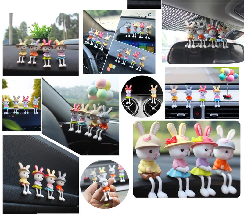 Spiaty Bunny Wearing a Hat Home, Car and Office Decor Figurine (Small, Multi, Set of 4) - Image 2