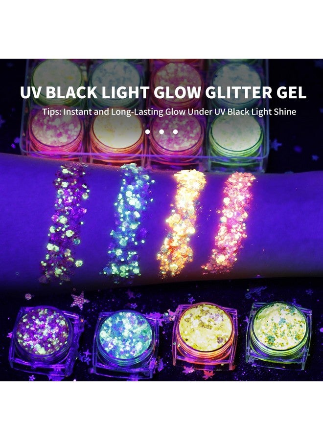 LATIBELL Glow In The Dark Glitter Gel For Women 12 Colors Chunky Makeup Fine Glitter Uv Black Light Glitter For Body/Face/Hair/Eyeshadow Glitter For Carnival Party(Not Loose Glitter) - Image 4