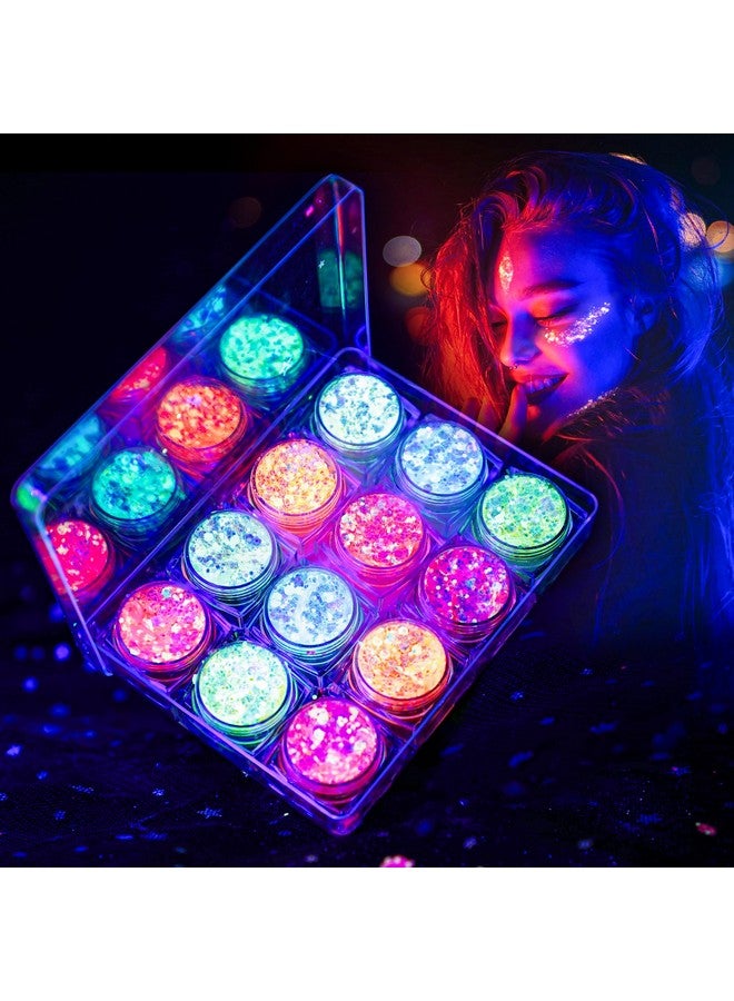 LATIBELL Glow In The Dark Glitter Gel For Women 12 Colors Chunky Makeup Fine Glitter Uv Black Light Glitter For Body/Face/Hair/Eyeshadow Glitter For Carnival Party(Not Loose Glitter) - Image 1