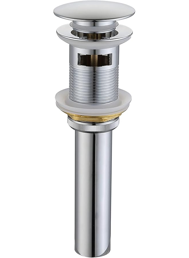 The Bros Brass Pop Up Drain Stopper with Overflow Chrome Bathroom Sink Drainer Vessel Vanity Sink Waste Small Cap Drainer, 1-1/4 in Pipe Dia.Drains - Image 1