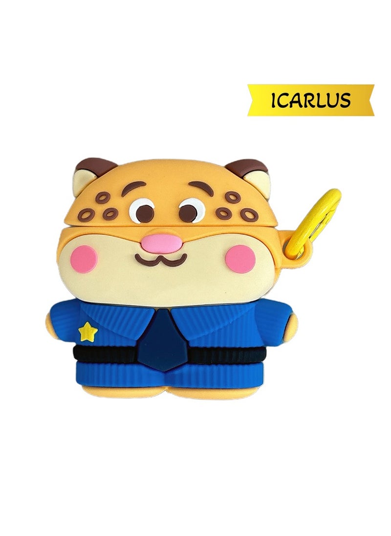 ICARLUS For AirPods 3 Case 3D Cartoon Cute Silicone Earbuds Cover with Carabiner - Leopard Officer  - Image 1