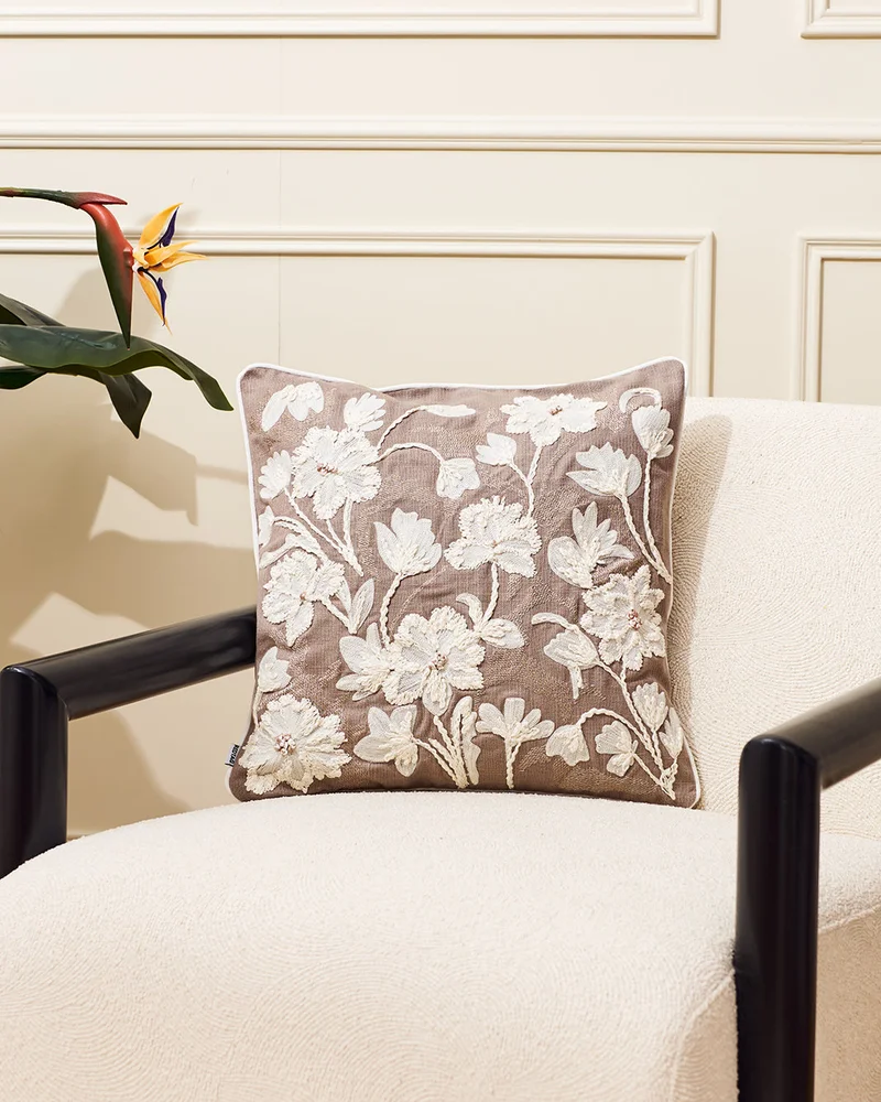 REDTAG Beige Embroidered Cushion
