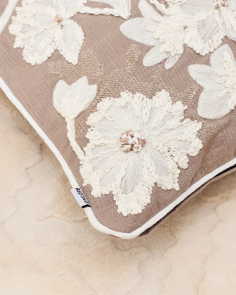 REDTAG Beige Embroidered Cushion