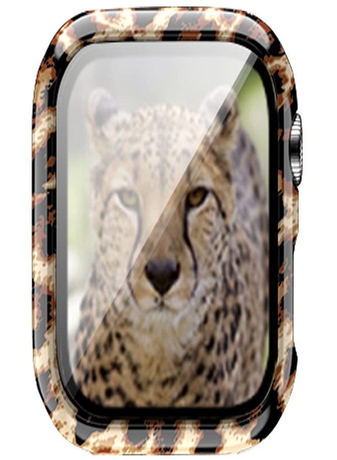 Yrzper Compatible with Apple Watch Series 9 8 7 45mm 41mm Leopard Hard PC Case Tempered Glass Screen Protector Cover Resistant Impact Resistant Protective Case (41mm, Leopard 1) - Image 1