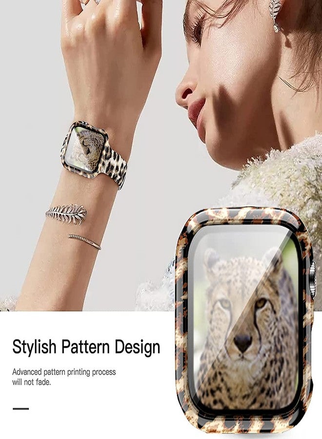 Yrzper Compatible with Apple Watch Series 9 8 7 45mm 41mm Leopard Hard PC Case Tempered Glass Screen Protector Cover Resistant Impact Resistant Protective Case (41mm, Leopard 1) - Image 3