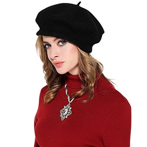 AIYUE Women Men French Beret Wool Warm Beanie Hat Solid Color Artist Painter Fancy Dress Costumes Black/Whtei - Image 4