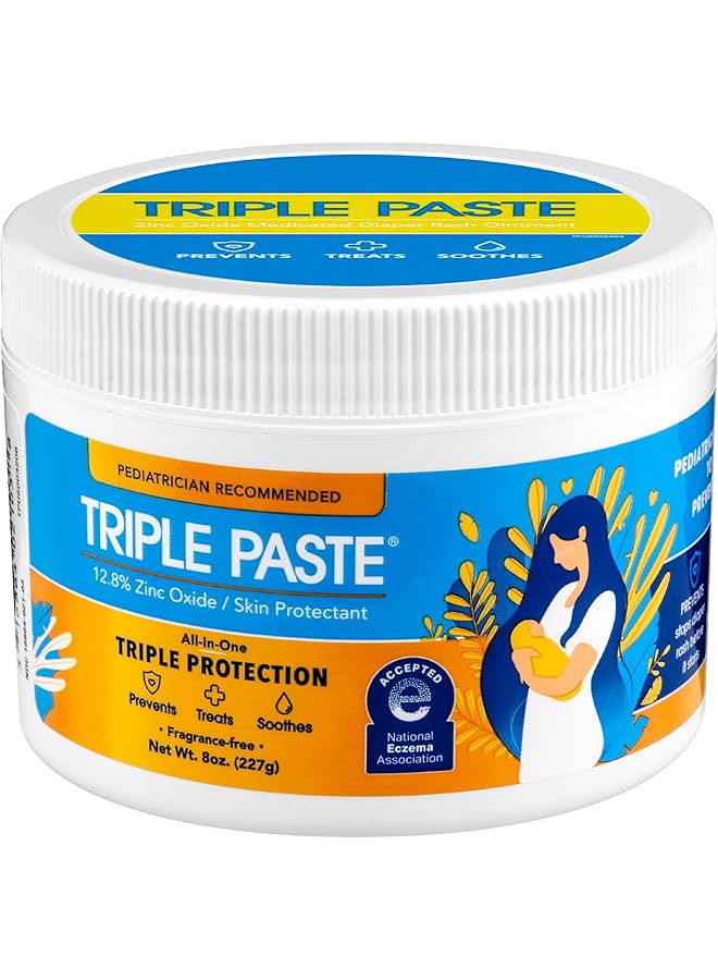 Triple Paste Diaper Rash Cream For Baby 8 Oz Tub Zinc Oxide Ointment Treats Soothes And Prevents Diaper Rash Pediatrician Recommended Hypoallergenic Formula With Soothing Botanicals - Image 1