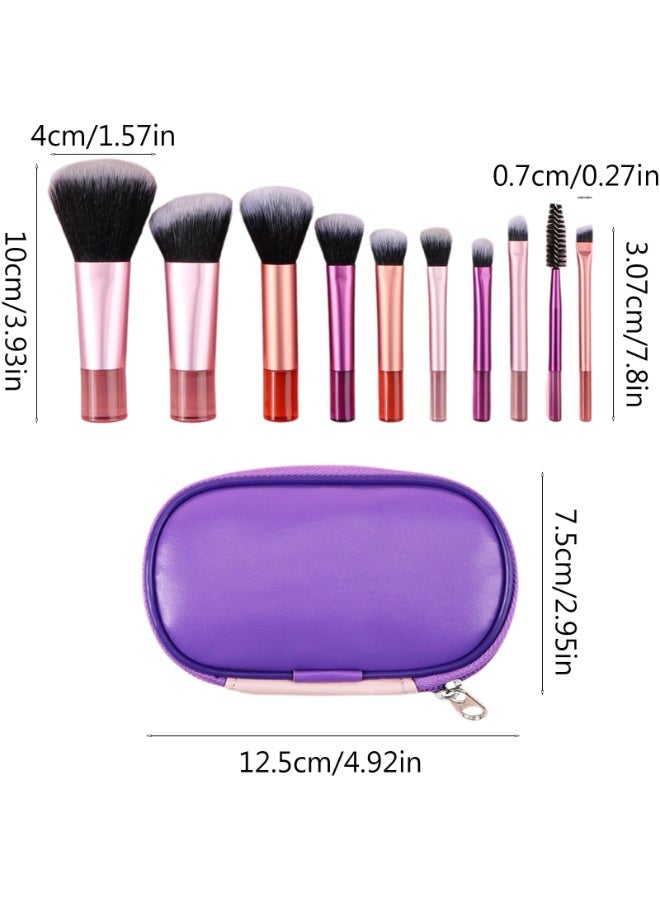 10 PACK Travel Makeup Brush Set, Purple & Pink Mini Makeup Brushes with Makeup Brush Pouch Portable Travel Size Makeup Brushes Professional Cosmetic Brush for Foundation Brush Blush Powder Eye Shadow - Image 2