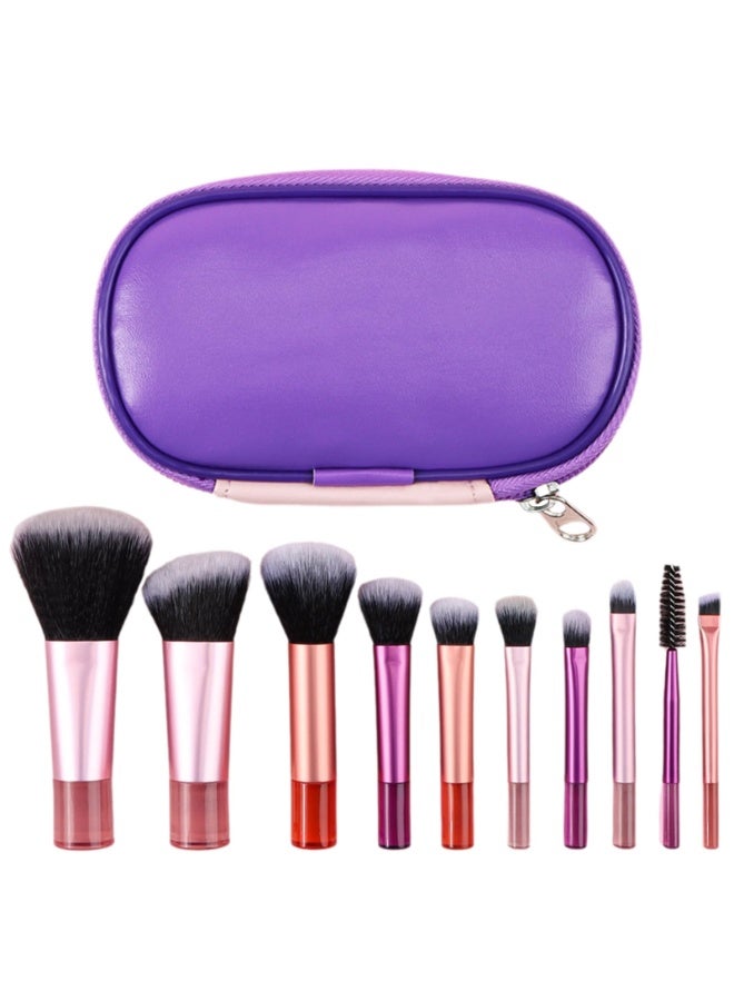 10 PACK Travel Makeup Brush Set, Purple & Pink Mini Makeup Brushes with Makeup Brush Pouch Portable Travel Size Makeup Brushes Professional Cosmetic Brush for Foundation Brush Blush Powder Eye Shadow - Image 1