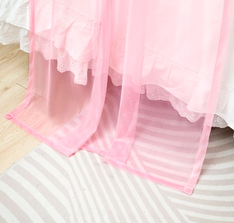 Mengersi House Bed Canopy Bed Curtains with Lights,Montessori Floor Bed Canopy for Girls Boys,Four Poster Bed Curtains House Bed Decoration (Twin/Twin XL, Pink) - Image 4