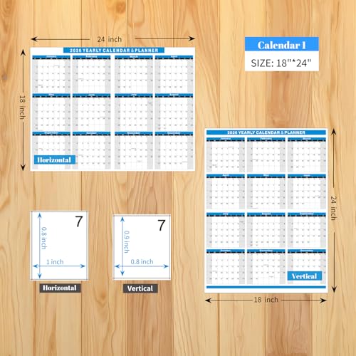 YvnShine 2 Pack 2026 Calendar Set-18x24'' Erasable Laminated Wall Calendar with 12x18“ Cardstock Desk Calendar, 2 Sided Vertical / Horizontal Reversible, Yearly Grid Format Calendar for School, Home, Office (Blue) - Image 5