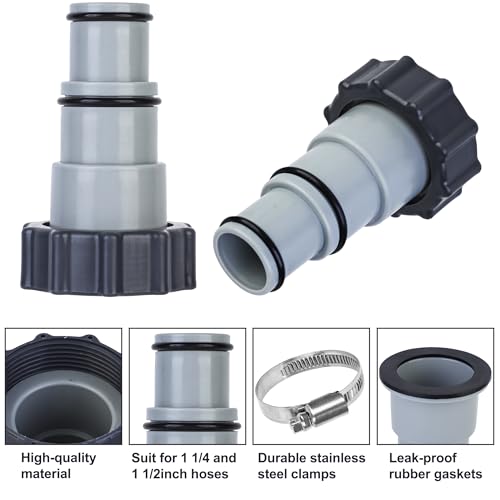 Fairooth 4 Pack Pool Hose Adapter Pool Pump Hose Connector Type A Replacement Hoses Adapter with Clamp Washer for Intex 1.5/1.25 Inch Pumps Hoses Threaded Connection Pumps Above Ground Pool Accessories - Image 3