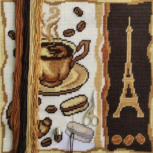 Brvsk Coffee Needlepoint Kit for Adults and Beginners Breakfast in Paris 1616 with Clear Precise Printed Design on Cotton Canvas Includes 2 Needles Yarn and EasyRead Chart - Image 3