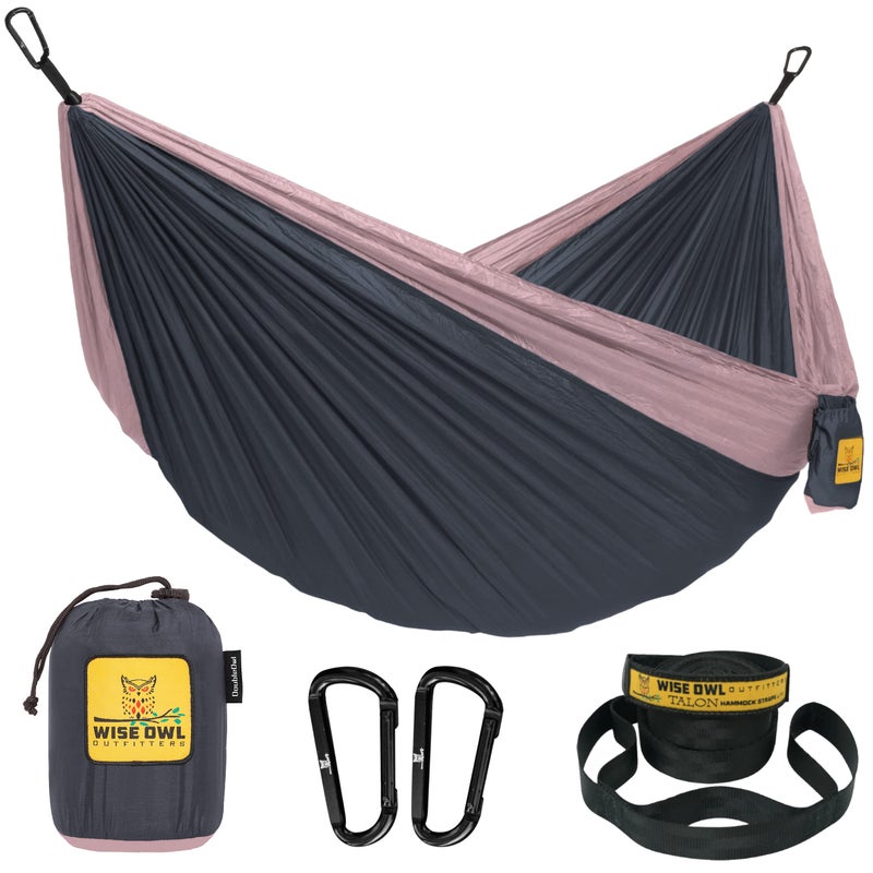 Wise Owl Outfitters Wise Owl Outfitters Hammock for Camping Double Hammocks Gear for The Outdoors Backpacking Survival or Travel - Portable Lightweight Parachute Nylon DO Charcoal Rose  - Image 1