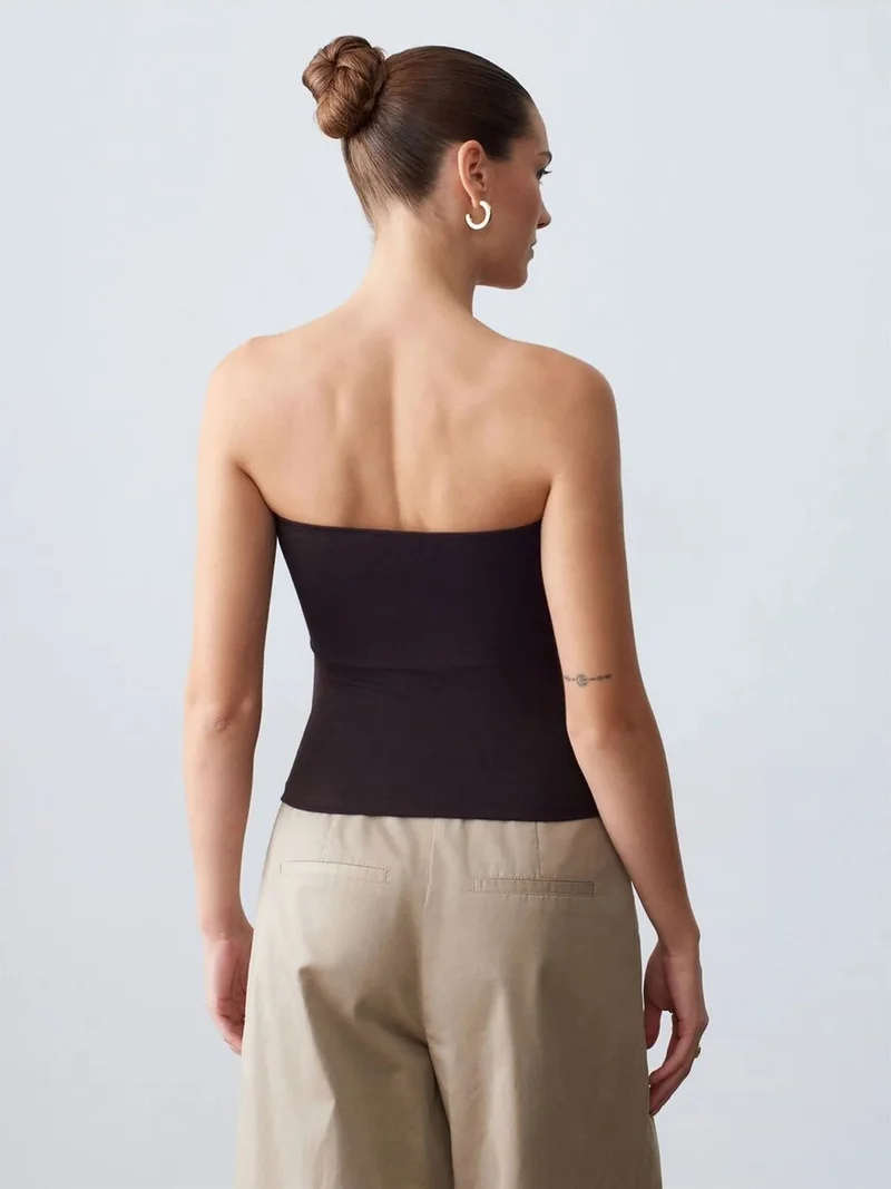 Dilvin Dilvin Strapless Slim-Fit Jersey Blouse With Tie Detail