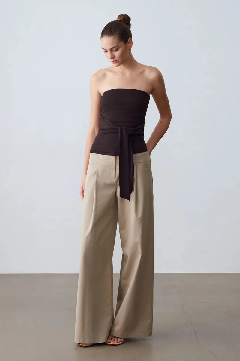 DILVIN Slim Fit Strapless Bandeau Blouse