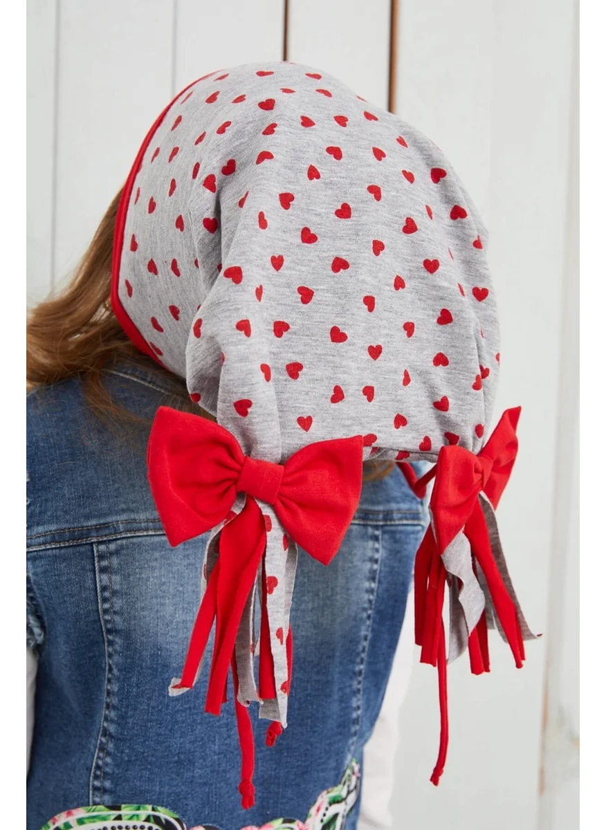 Babygiz Girl's Gray Heart Patterned Hat Beanie Soft Double Layer Cotton Combed Cotton