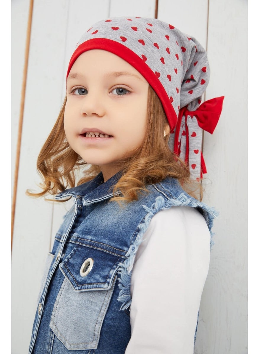 Babygiz Girl's Gray Heart Patterned Hat Beanie Soft Double Layer Cotton Combed Cotton  - Image 1