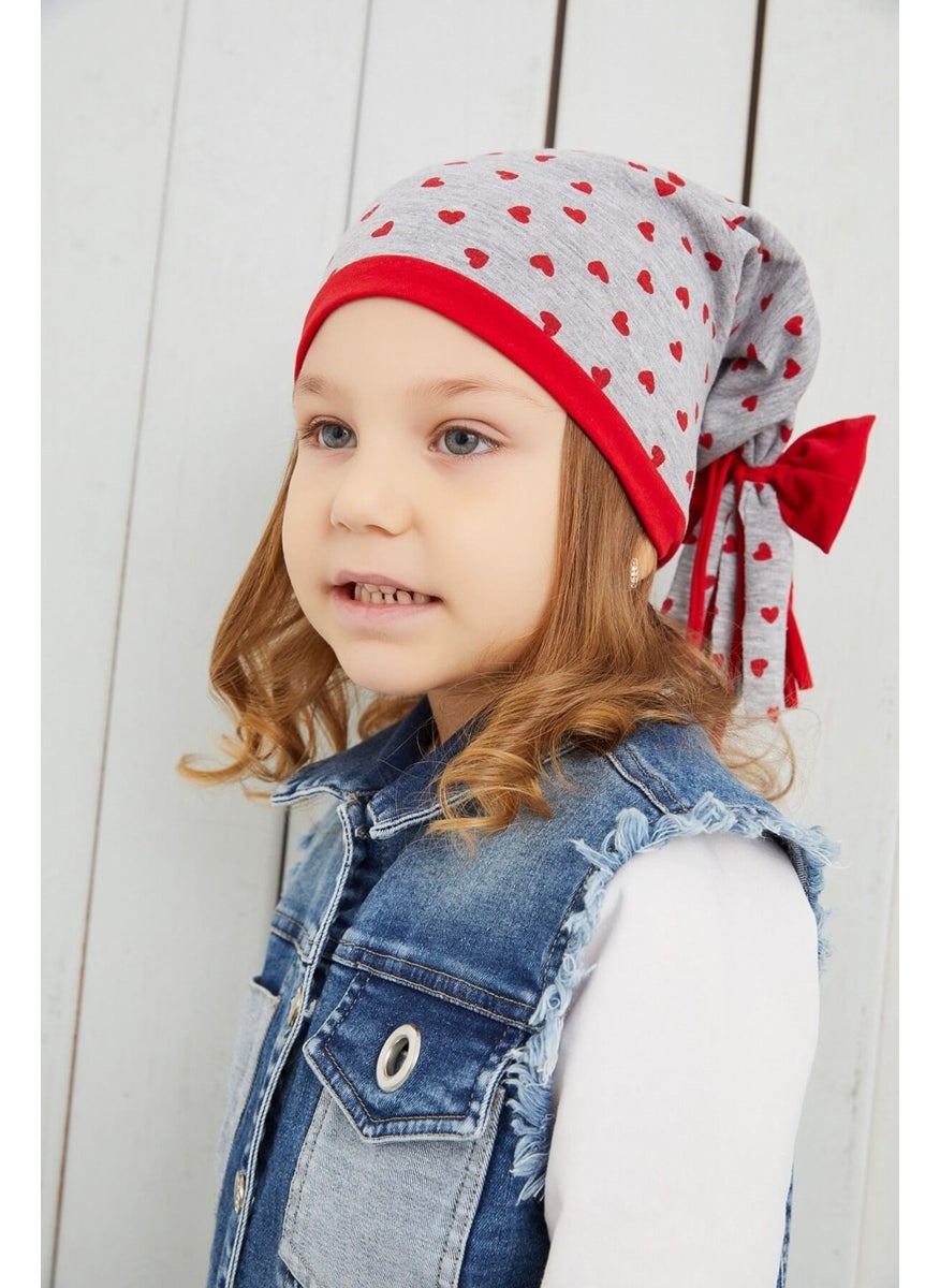 Babygiz Girl's Gray Heart Patterned Hat Beanie Soft Double Layer Cotton Combed Cotton  - Image 2