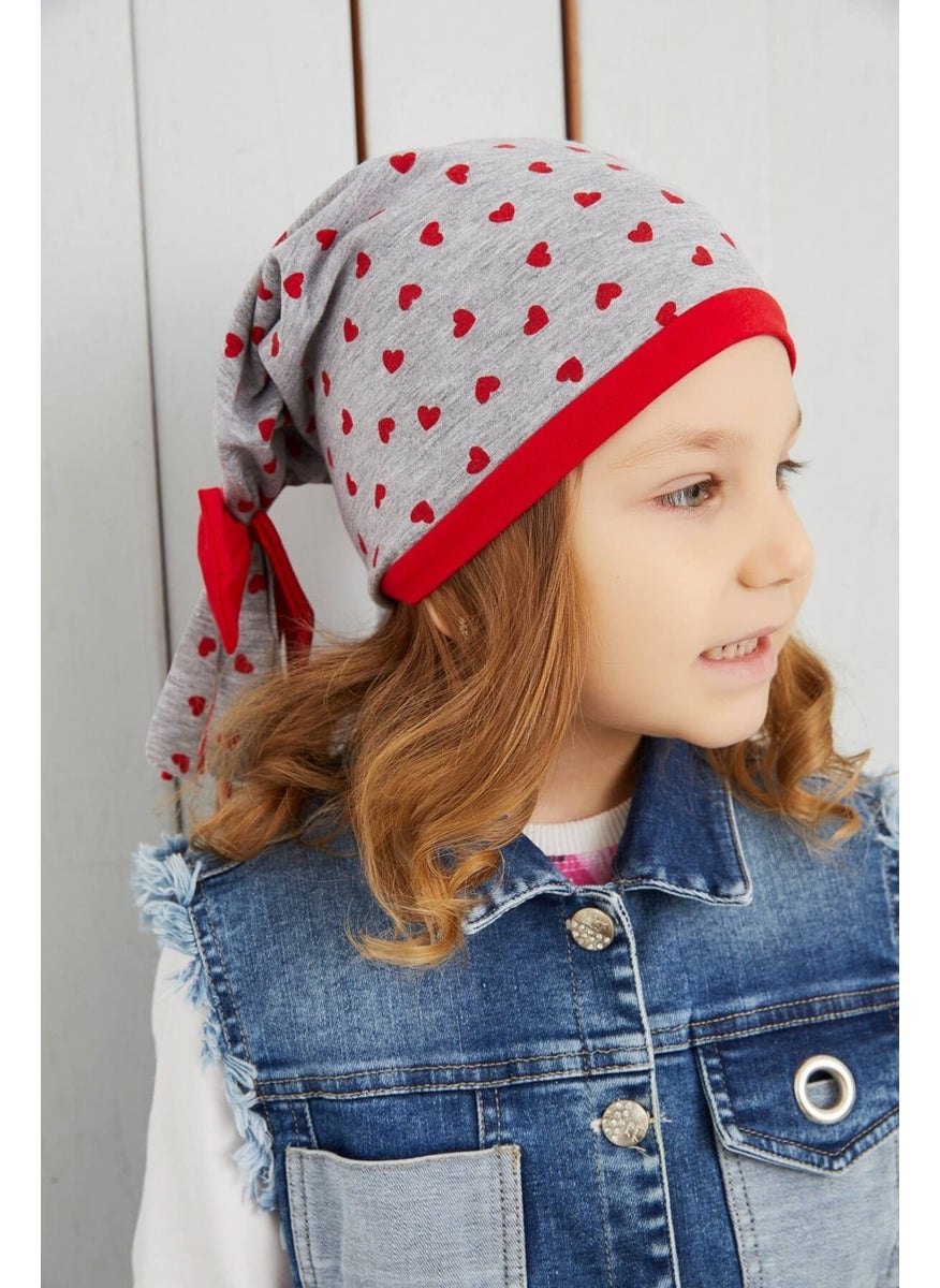 Babygiz Girl's Gray Heart Patterned Hat Beanie Soft Double Layer Cotton Combed Cotton  - Image 5