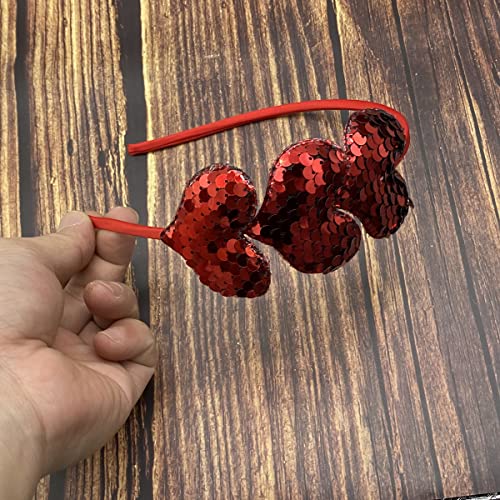 Dzrige Valentines Day Heart Headband Red Sequin Love Hair Band Hoop Glitter Heart Shaped Hair Accessoires for Girls Women Valentine's Day New Year Wedding Birthday Party Gift - Image 4