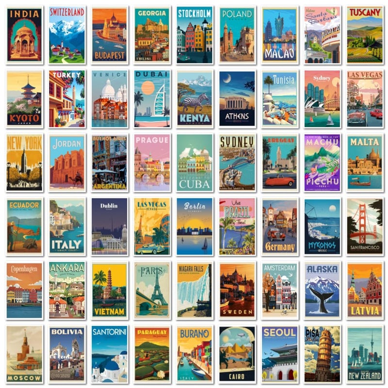 KARTMEN Pack of 54 Travel City Wall Collage Kit For Bedroom Living room Office 4 x 6 Inches Glue Dots Included - Image 1