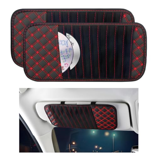 Wevdn 2 PCS Car Visor CD Holder Large Capacity Vehicle Visor Organizer with 10 DVD Storage Sleeves CD or DVD Visor Holder Organizer Cases for Car Truck SUV Car Accessories Red - Image 1