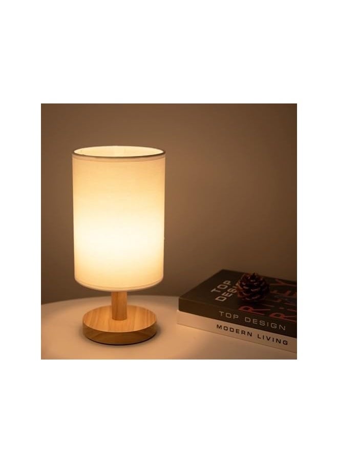 Topleo Bedside Table Lamp, USB switch cable LED Bedrooms Lamps, Nightstand Desk Lamp, Minimalist Solid Wood Round Base with Fabric Shade for Living Room, Kids Room, Office  - Image 1