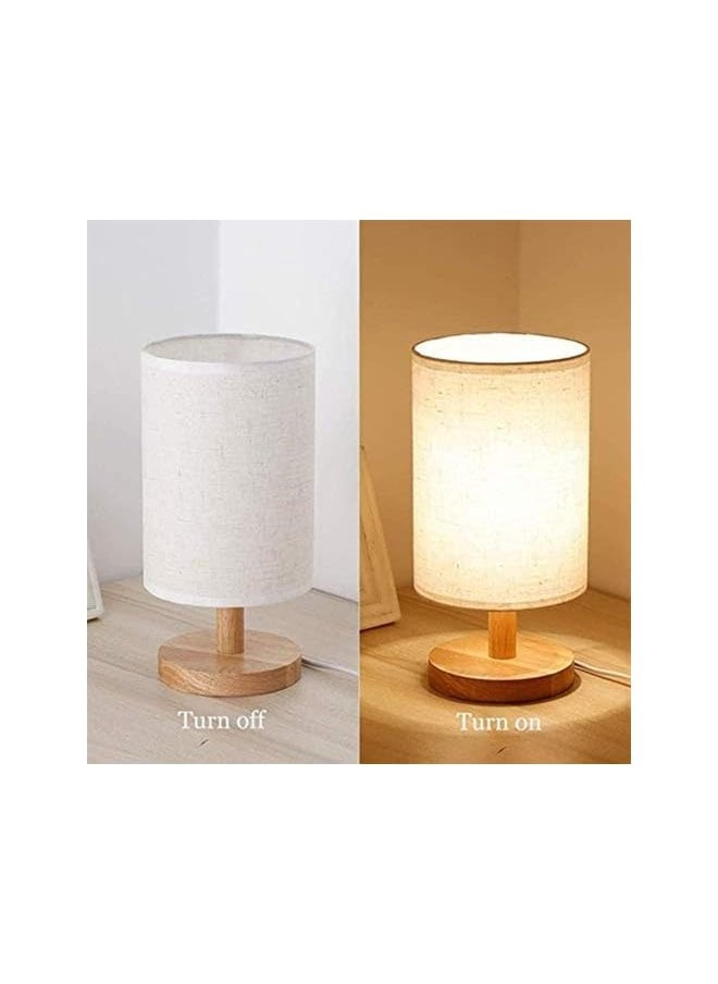 Topleo Bedside Table Lamp, USB switch cable LED Bedrooms Lamps, Nightstand Desk Lamp, Minimalist Solid Wood Round Base with Fabric Shade for Living Room, Kids Room, Office  - Image 5