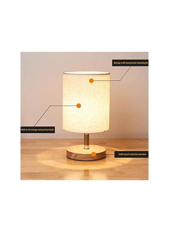 Topleo Bedside Table Lamp, USB switch cable LED Bedrooms Lamps, Nightstand Desk Lamp, Minimalist Solid Wood Round Base with Fabric Shade for Living Room, Kids Room, Office  - Image 4