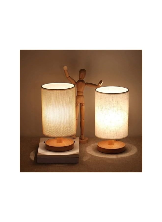 Topleo Bedside Table Lamp, USB switch cable LED Bedrooms Lamps, Nightstand Desk Lamp, Minimalist Solid Wood Round Base with Fabric Shade for Living Room, Kids Room, Office  - Image 2