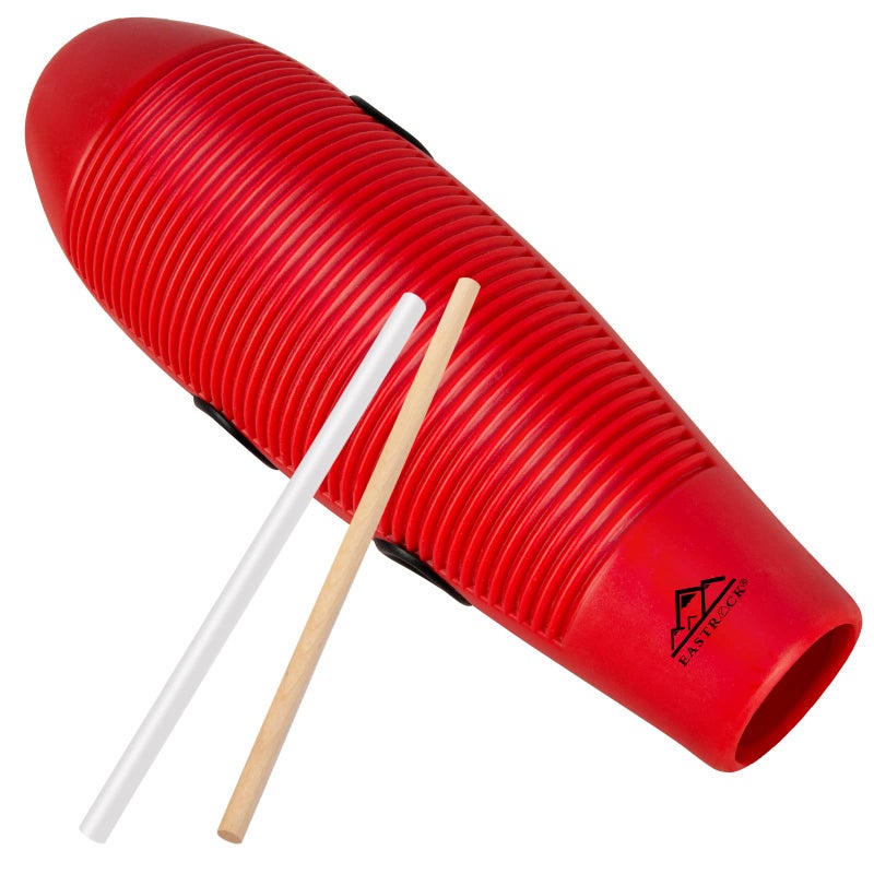 EASTROCK Guiro Instrument 39x13 Fish Shaped Latin Percussion Instrument with 2 Scrapers Red Guiro Instrument Musical Training Tool for Beginners and Professional Band Accompaniment