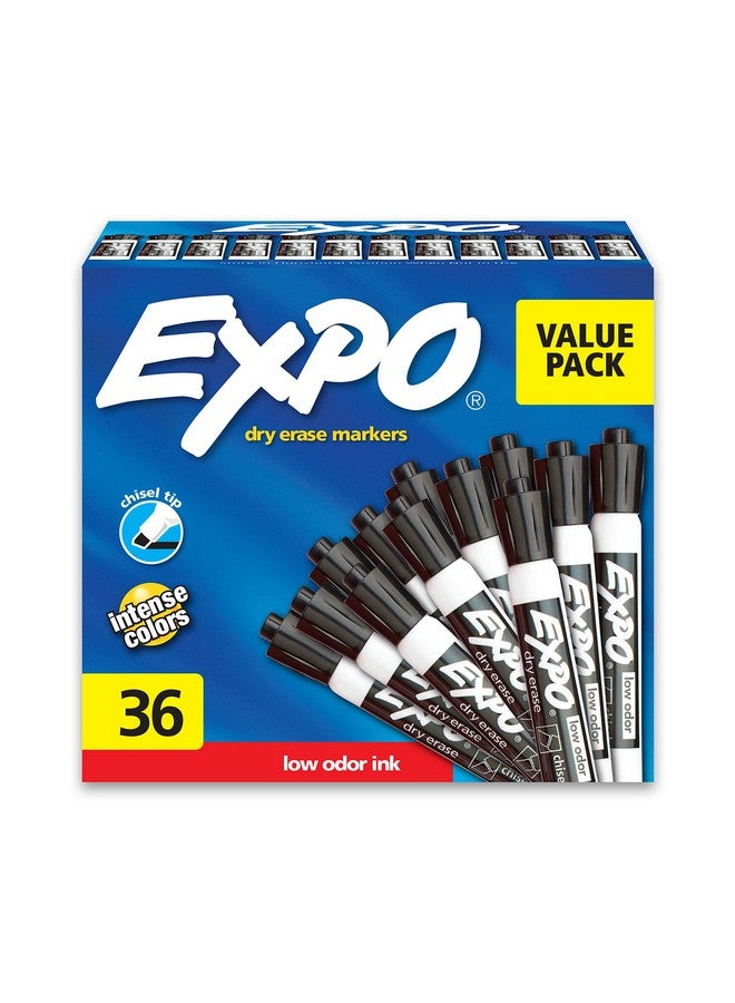 Expo Dry Erase Markers, Chisel Tip, Black, Low-Odor, Pack Of 36, Perfect For Whiteboards, Non-Porous Surfaces & Home Offices - Image 1