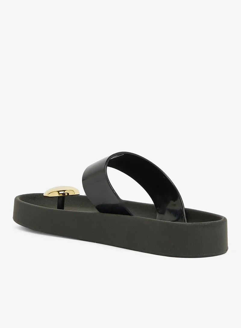 فويسيز صنادل نسائية بحزام واحد بنعل مانع للانزلاق من الحجر الأملس - أسود