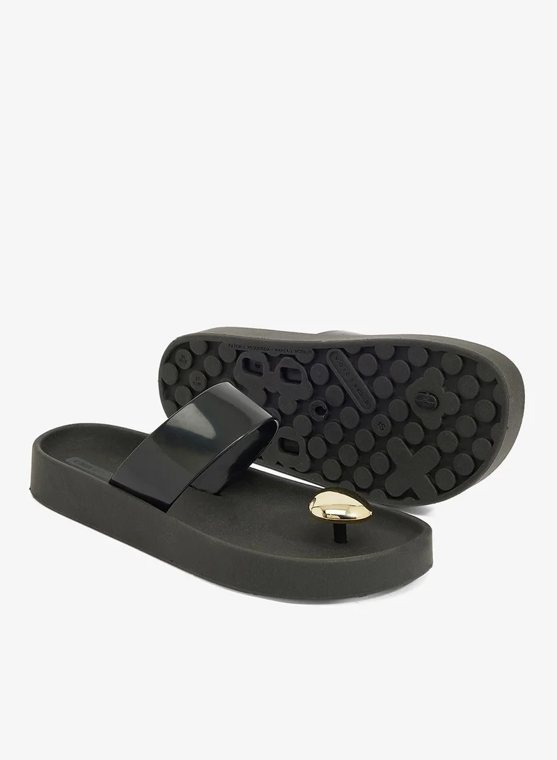 Voices Black-Black-Gold Smooth Stone Women'S Anti Slip Sole  Single Strap Sandals - Black for Women | Best Price UAE