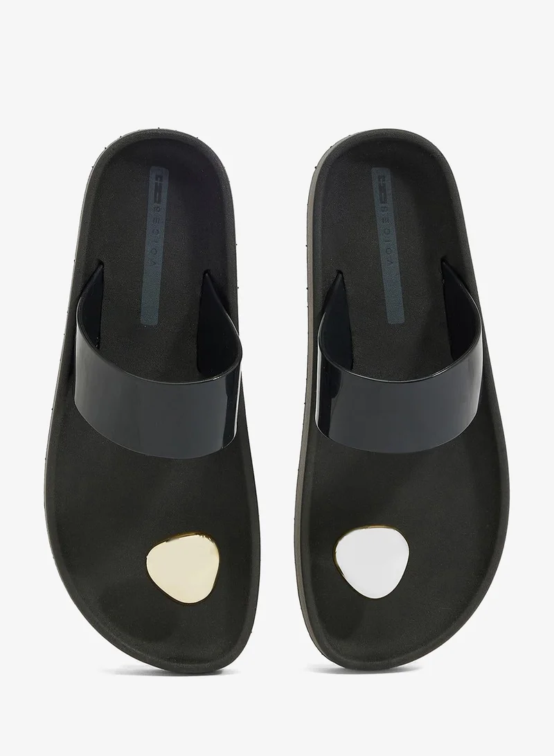Voices Black-Black-Gold Smooth Stone Women'S Anti Slip Sole  Single Strap Sandals - Black for Women | Best Price UAE