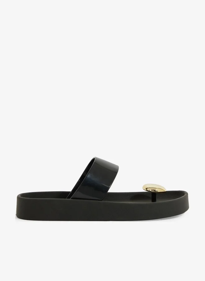 Voices Smooth Stone Women'S Anti Slip Sole  Single Strap Sandals - Black