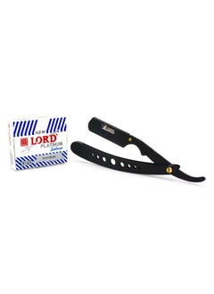 New Ergonomic Design Stainless Steel Professional Folding Straight Edge Barber Razor Shavette Manual Shaver with 100 Lord Platinum Single Blades