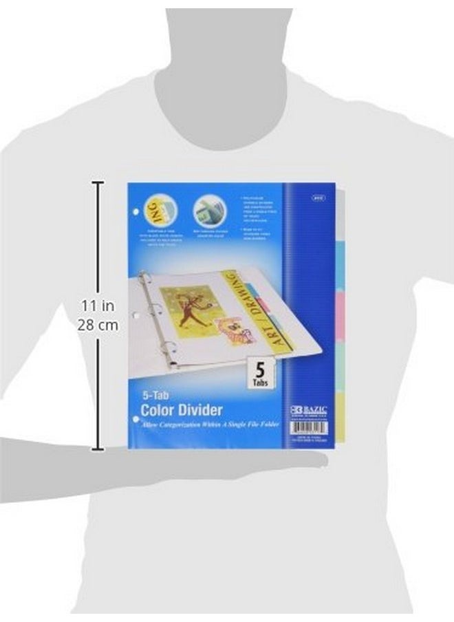Bazic Products - Bazic Binder Dividers W/ 5 Insertable Color Tabs 11 Hole Punch Plastic Index Divider With Tab For 3 Ring Binders (5/Pack) 1Pack - Image 1