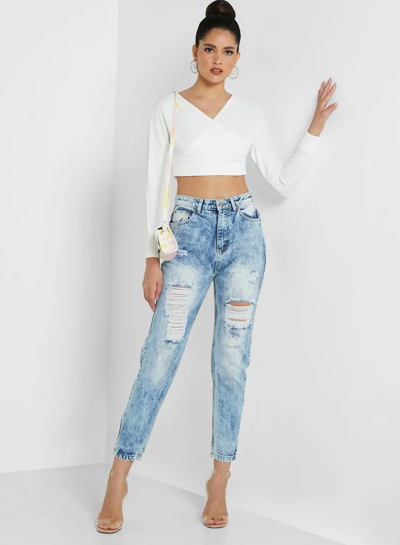 FEMME LUXE  V-Neck Knitted Top for Women | Best Price UAE